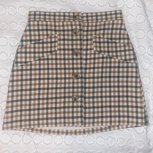 High Waisted Plaid Checkered Button Up Mini Skirt
